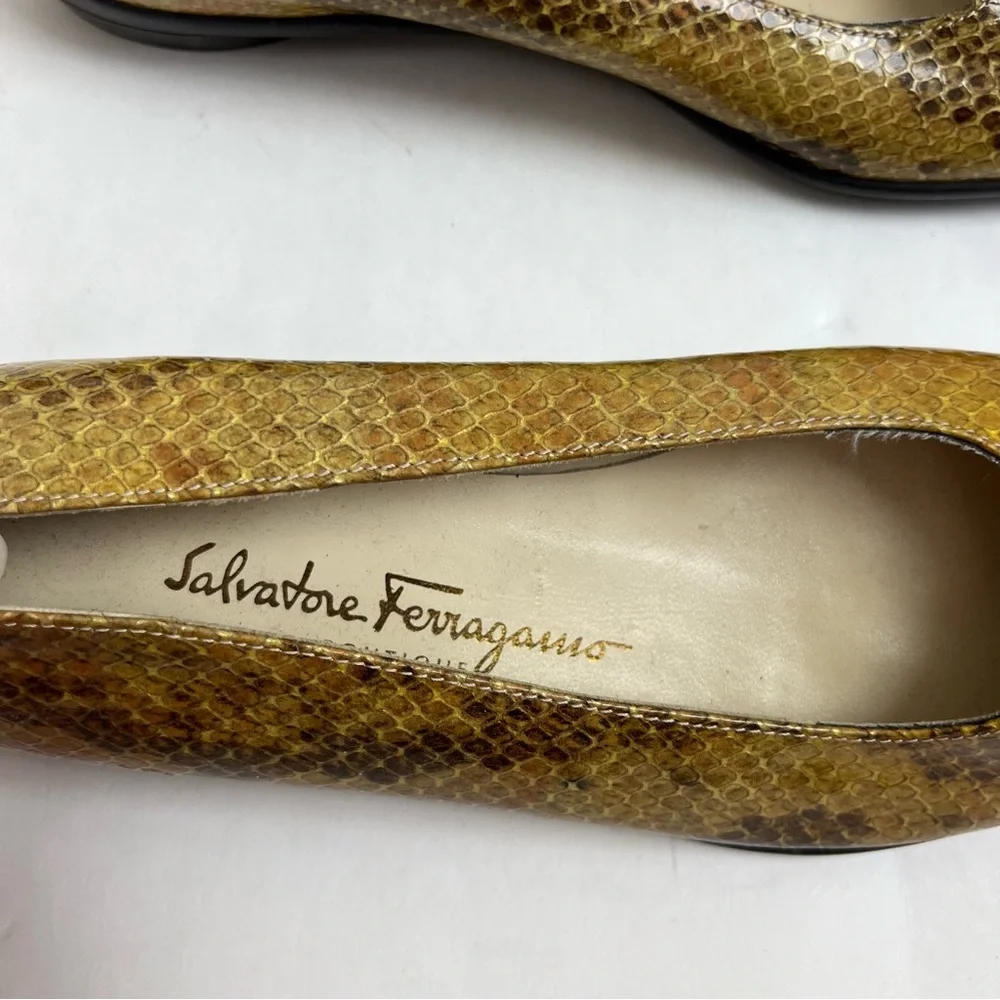 Salvatore Ferragamo Snakeskin Ballet Flats Brown Yellow Size 6B